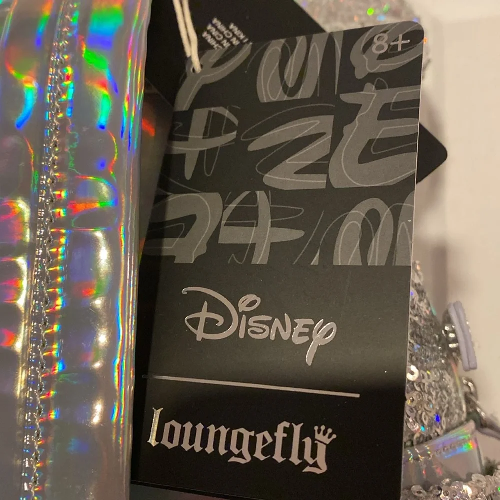 BNWT LOUNGEFLY DISNEY Mickey Minnie Mouse Silver Sequin Backpack - Picture 8 of 10